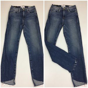 FRAME DENIM Barneys New York Beckett Wash Le High Straight Raw Step Hem Jeans